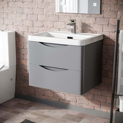 Nes Home 600mm Matte Grey Wall Hung Basin Vanity Cabinet Storage Furniture - image 1