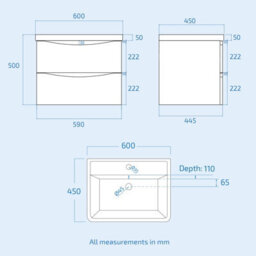 Nes Home 600mm Matte Grey Wall Hung Basin Vanity Cabinet Storage Furniture - thumbnail 8