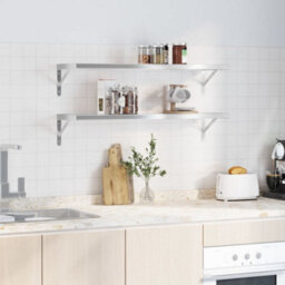 Berkfield Wall Shelves 2 Pcs 100X30X3 Cm Silver Stainless Steel - thumbnail 3