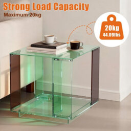 Fativo 45Cmw Green Acrylic Square 2-Tier Acrylic Side Table With Shelf For Record Player Nightstand & Small Spaces. - thumbnail 5