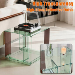 Fativo 45Cmw Green Acrylic Square 2-Tier Acrylic Side Table With Shelf For Record Player Nightstand & Small Spaces. - thumbnail 3