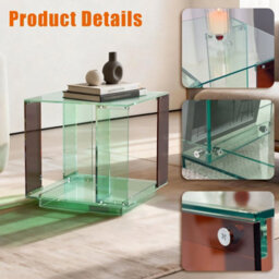 Fativo 45Cmw Green Acrylic Square 2-Tier Acrylic Side Table With Shelf For Record Player Nightstand & Small Spaces. - thumbnail 4