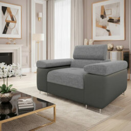 Torezio Armchair With Adjustable Headrests Living Room Upholstered Chipboard Frame Wave Spring 134X102X7090Cm Grey And Melange - thumbnail 3
