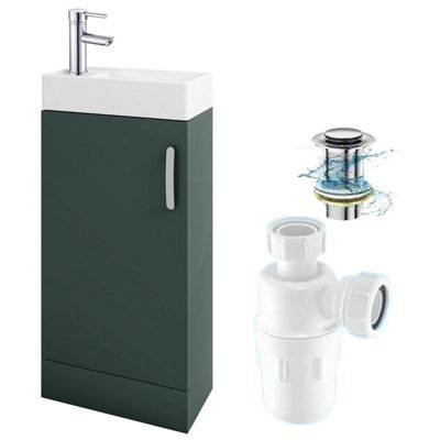 Belofay 400mm Bathroom Vanity Unit With Basin, White Ceramic Bathroom Sink With Trap And Waste, No Tap Included(New York Green) - image 1