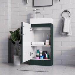Belofay 400mm Bathroom Vanity Unit With Basin, White Ceramic Bathroom Sink With Trap And Waste, No Tap Included(New York Green) - thumbnail 2