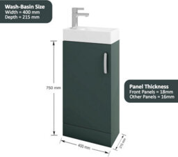 Belofay 400mm Bathroom Vanity Unit With Basin, White Ceramic Bathroom Sink With Trap And Waste, No Tap Included(New York Green) - thumbnail 3
