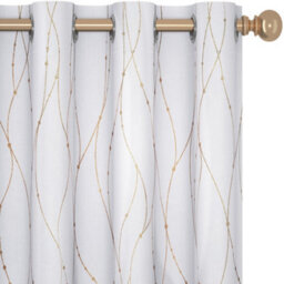 Deconovo Gold Dotted Line Foil Printed Blackout Curtains, Thermal Insulated Eyelet Curtains, W46 X L72 Inch, Silver Grey, 2 Panels - thumbnail 1