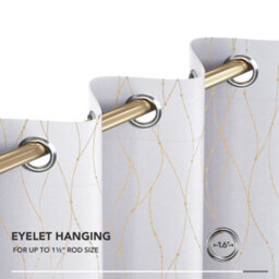 Deconovo Gold Dotted Line Foil Printed Blackout Curtains, Thermal Insulated Eyelet Curtains, W46 X L72 Inch, Silver Grey, 2 Panels - thumbnail 7