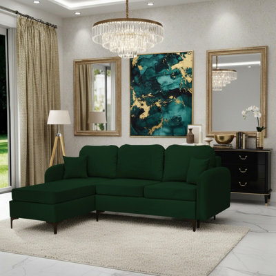 Venice L Corner Sofa Bed With Bonnell Spring Metal Legs Wooden Frame Storage Dl Mechanism 225X172X78X96 Cm Green Left - image 1