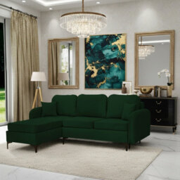 Venice L Corner Sofa Bed With Bonnell Spring Metal Legs Wooden Frame Storage Dl Mechanism 225X172X78X96 Cm Green Left - thumbnail 1