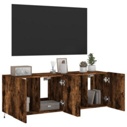 Berkfield Tv Wall Cabinets With Led Lights 2 Pcs Smoked Oak 60X35X41 Cm - thumbnail 6