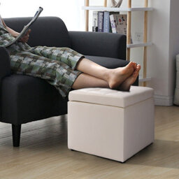 Costway Faux Leather Storage Ottoman Cube Pouffe Storage Toy Box Padded Foot Stool - thumbnail 3