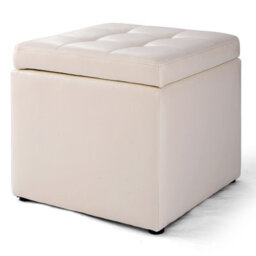 Costway Faux Leather Storage Ottoman Cube Pouffe Storage Toy Box Padded Foot Stool - thumbnail 1