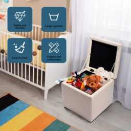 Costway Faux Leather Storage Ottoman Cube Pouffe Storage Toy Box Padded Foot Stool - thumbnail 7