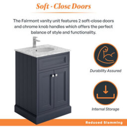 Plum&clay Fairmont Traditional Blue Grey Square Floor Standing Bathroom Vanity Unit With Ceramic Basin & Marble Top (W)600mm - thumbnail 5