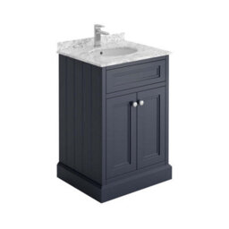 Plum&clay Fairmont Traditional Blue Grey Square Floor Standing Bathroom Vanity Unit With Ceramic Basin & Marble Top (W)600mm