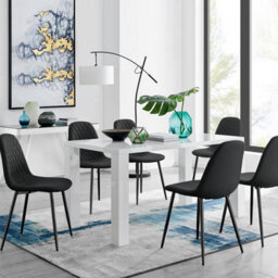Furniturebox Uk Pivero 6 White Dining Table And 6 Black Pesaro Black Leg Chairs - thumbnail 1
