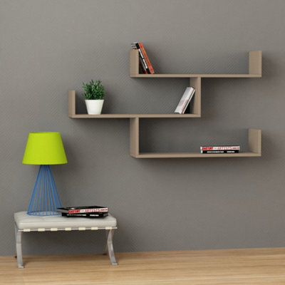 Decortie Tibet Wall Shelves - Floating 3 Tier Wall Mounted Display Unit Mocha Grey - image 1