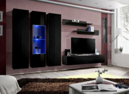 Arte Fly C5 Black Gloss Entertainment Unit 310Cm - Statement Hanging Led Media Wall For Tvs Up To 65 Inch