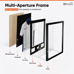 "AK Frames 77.5X58.5Cm Matte Black Shirt Frame With Black Mount -49X42.5Cm Shirt Window -5X.3.5"" Photos - 7.5X4.5Cm Name Plate" - thumbnail 5