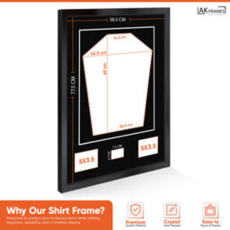 "AK Frames 77.5X58.5Cm Matte Black Shirt Frame With Black Mount -49X42.5Cm Shirt Window -5X.3.5"" Photos - 7.5X4.5Cm Name Plate" - thumbnail 3