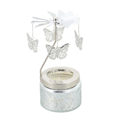 Living And Home Silver Embossed Glass Rotating Carousel Lavender Scented Candle, 10-Hour Burn - image 1