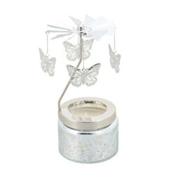 Living And Home Silver Embossed Glass Rotating Carousel Lavender Scented Candle, 10-Hour Burn