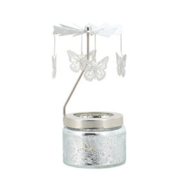Living And Home Silver Embossed Glass Rotating Carousel Lavender Scented Candle, 10-Hour Burn - thumbnail 2