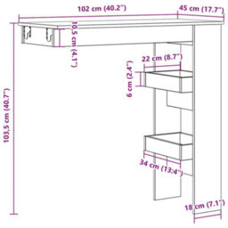 Berkfield Wall Bar Table Artisan Oak 102X45X103.5 Cm Engineered Wood - thumbnail 9
