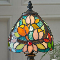 Tiffany Glass Table Lamp Light Vintage Dark Bronze & Multi Colour Shade I00230 - thumbnail 4