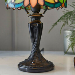 Tiffany Glass Table Lamp Light Vintage Dark Bronze & Multi Colour Shade I00230 - thumbnail 5