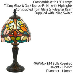 Tiffany Glass Table Lamp Light Vintage Dark Bronze & Multi Colour Shade I00230 - thumbnail 2