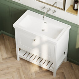 Balterley Coppenhall Bathroom Floor Standing 1 Drawer Vanity & 0 Tap Hole Basin, Pure White, 830mm - thumbnail 5