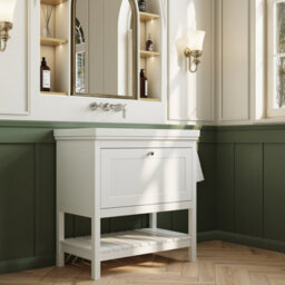 Balterley Coppenhall Bathroom Floor Standing 1 Drawer Vanity & 0 Tap Hole Basin, Pure White, 830mm - thumbnail 6