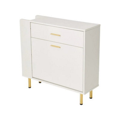 Wooden Shoe Storage With Flip Drawers Side Shelf Footwear - image 1