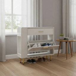 Wooden Shoe Storage With Flip Drawers Side Shelf Footwear - thumbnail 4