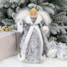 The Christmas Workshop 71089 Angel Tree Topper With Silver & White Dress - thumbnail 4