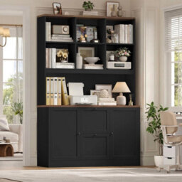 Black Tall Bookcase With Power Outlets Filing Cabinet With Drawers For A4/letter Files - thumbnail 6