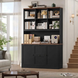 Black Tall Bookcase With Power Outlets Filing Cabinet With Drawers For A4/letter Files - thumbnail 5
