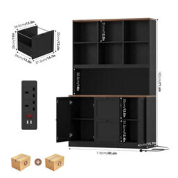Black Tall Bookcase With Power Outlets Filing Cabinet With Drawers For A4/letter Files - thumbnail 2