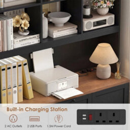 Black Tall Bookcase With Power Outlets Filing Cabinet With Drawers For A4/letter Files - thumbnail 4