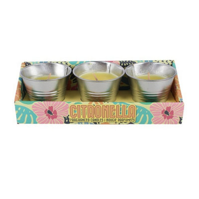 Set Of 3 Citronella Bucket Candles Outdoor Garden Candles