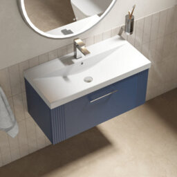 Balterley Belvide Partial Fluted 1 Drawer Wall Hung Vanity Unit With 1 Tap Hole Thin-Edge Basin- 800mm - Satin Blue - thumbnail 3