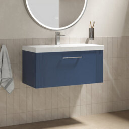 Balterley Belvide Partial Fluted 1 Drawer Wall Hung Vanity Unit With 1 Tap Hole Thin-Edge Basin- 800mm - Satin Blue - thumbnail 4