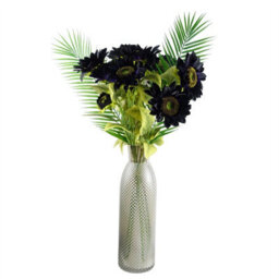 Leaf 100Cm Purple Artificial Sunflower Arrangement Glass Vase