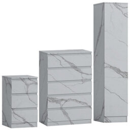Zita White Marble Effect 3 Piece Bedroom Set - 1-Door Wardrobe, Chest & Bedside Table, Stylish Modern Storage Furniture - thumbnail 6