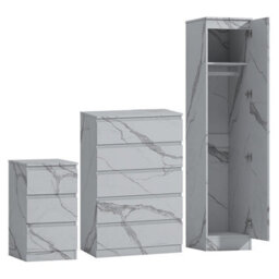 Zita White Marble Effect 3 Piece Bedroom Set - 1-Door Wardrobe, Chest & Bedside Table, Stylish Modern Storage Furniture - thumbnail 7