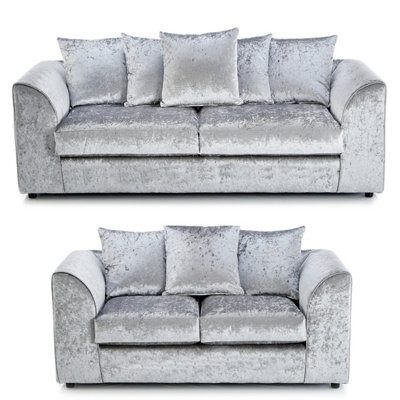 Furnishings For Less UK Crystal Crushed Velvet Fabric Fabric Sofaset 3 And 2 Seater Sofa  Silver - Scatter Back - image 1
