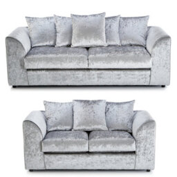 Furnishings For Less UK Crystal Crushed Velvet Fabric Fabric Sofaset 3 And 2 Seater Sofa  Silver - Scatter Back - thumbnail 1