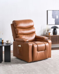 Beliani Electric Recliner Chair Eter Faux Leather Golden Brown - thumbnail 2